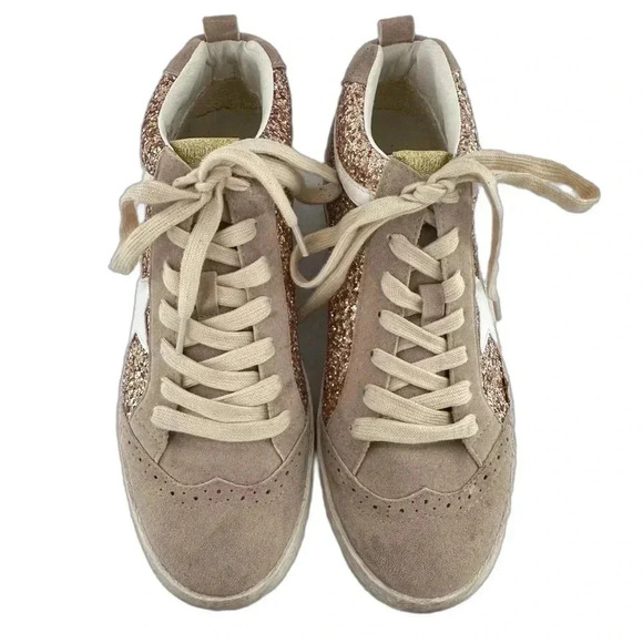Miim womens high top sneakers size 7.5 faux suede rose gold glitter streetwear - Picture 2 of 13